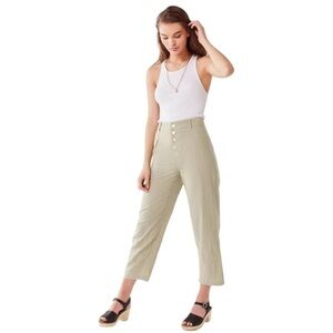 Urban Outfitters Maria Sage Green Cotton Button Fly Tapered Ankle Length Pants
